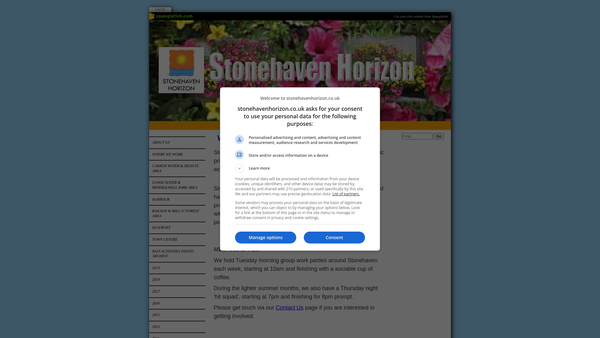 Screenshot of the Stonehaven Horizon Project website
