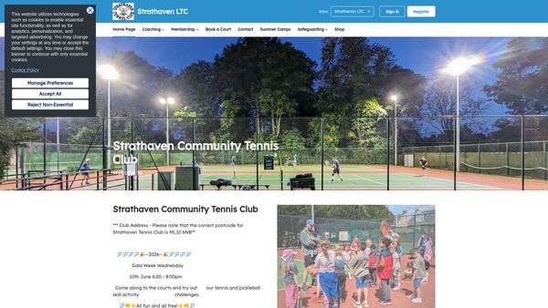 Screenshot of the Strathaven Community Tennis Club website