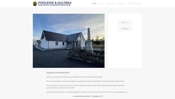 Screenshot of the Poolewe & Aultbea Free Church of Scotland (Continuing) website