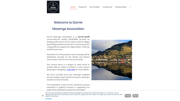 Screenshot of the Dornie Moorings Association SCIO website
