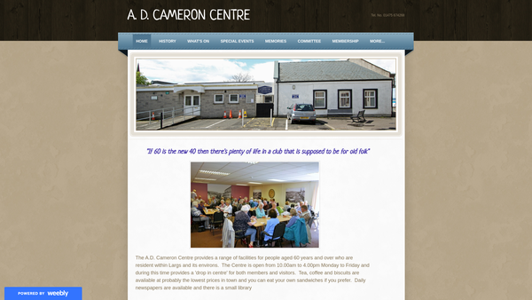 Screenshot of the The Cameron Centre Largs website
