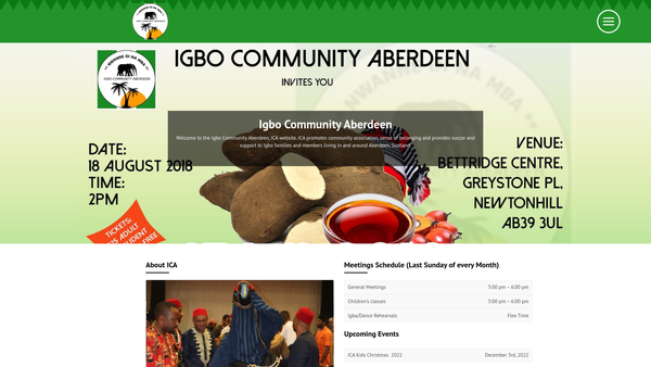 Screenshot of the Igbo Cultural Association SCIO website