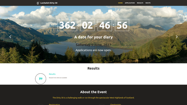 Screenshot of the Lochalsh Dirty Thirty website