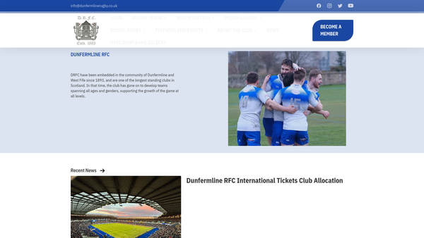 Screenshot of the Dunfermline Rugby Football Club (SCIO) website