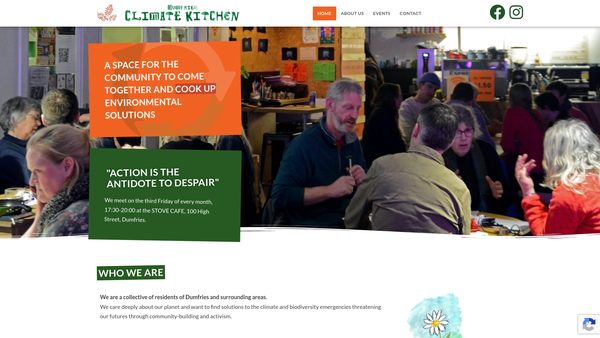 Screenshot of the Dumfries Climate Kitchen (SCIO) website