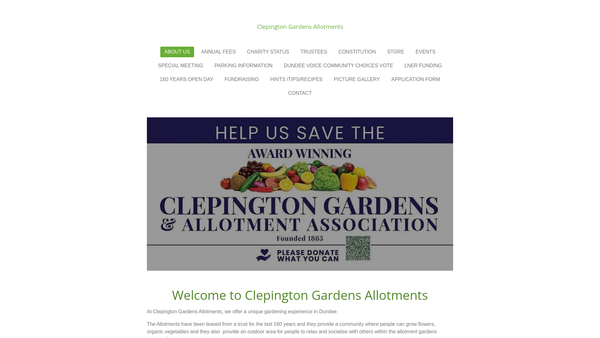 Screenshot of the Clepington Gardens And Allotments Association website