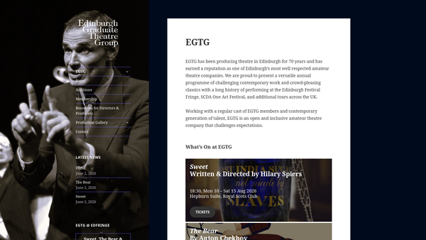Screenshot of the Edinburgh Graduate Theatre Group [SCIO] website