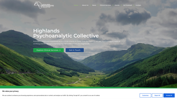 Screenshot of the Highlands Psychoanalytic Collective website