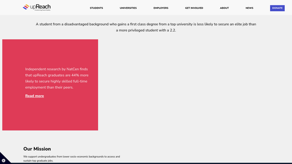 Screenshot of the upReach Charitable Company website
