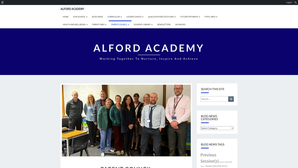 Screenshot of the Alford Academy Parent Council (SCIO) website