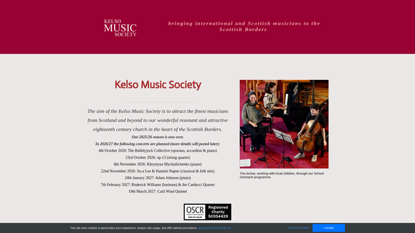 Screenshot of the Kelso Music Society website