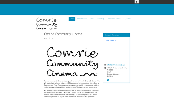 Screenshot of the Comrie Community Cinema website