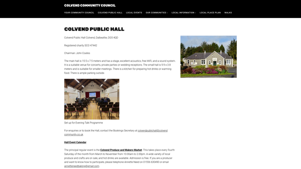 Screenshot of the Colvend Public Hall SCIO website