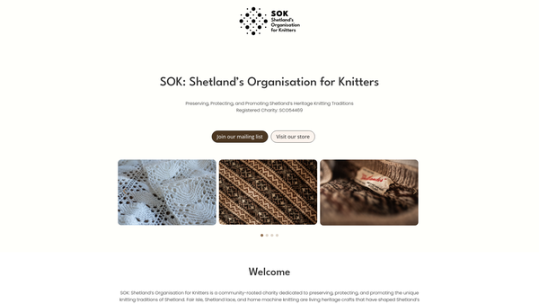 Screenshot of the SOK: Shetland's Organisation for Knitters website