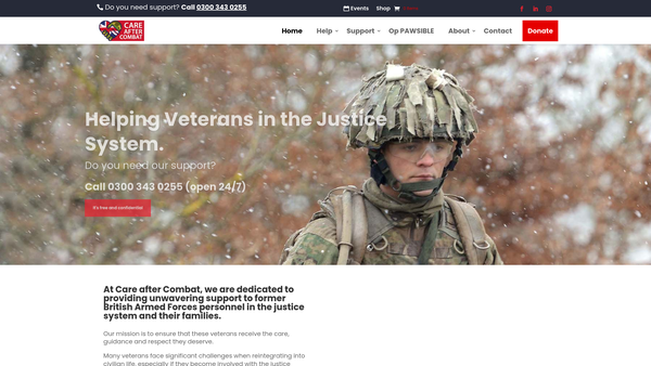 Screenshot of the Care after Combat website