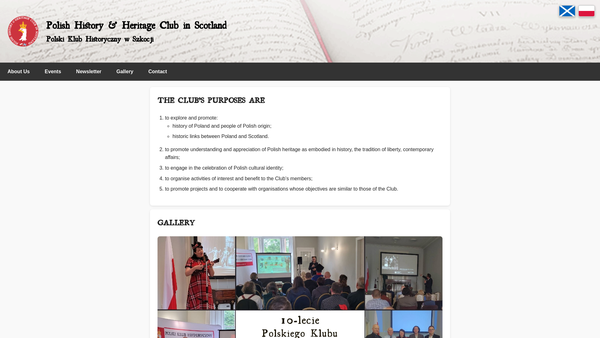 Screenshot of the Polish History & Heritage Club website