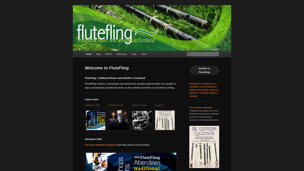 Screenshot of the FluteFling website