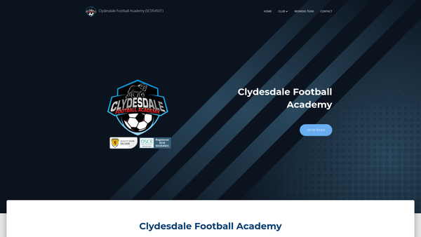 Screenshot of the Clydesdale Football Academy website