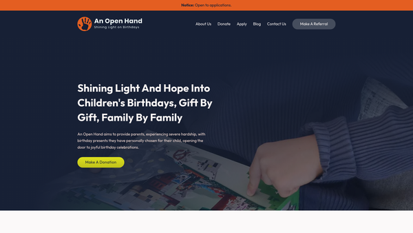 Screenshot of the An Open Hand website