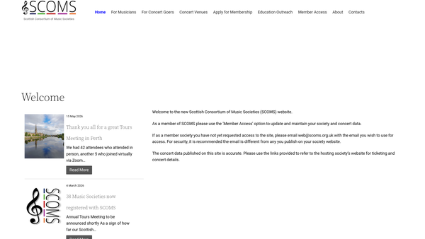 Screenshot of the Scottish Consortium of Music Societies website