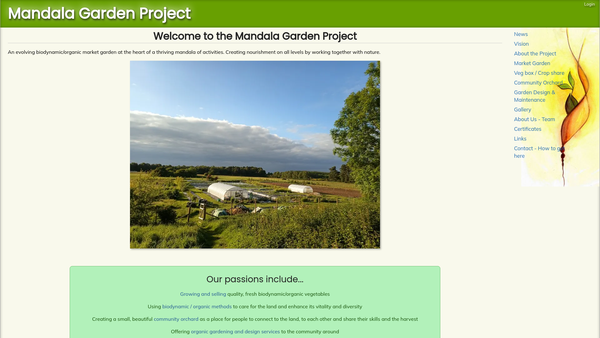 Screenshot of the Mandala Garden Project website