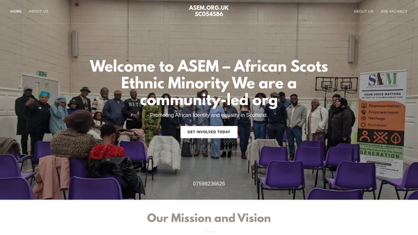 Screenshot of the African Scots Ethnic Minority (ASEM) website