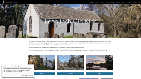 Screenshot of the Loch Insh Old Kirk website