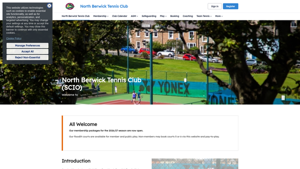 Screenshot of the North Berwick Tennis Club (SCIO) website