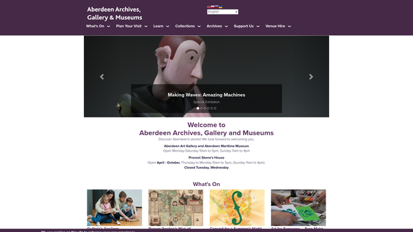 Screenshot of the Aberdeen Archives, Gallery & Museums Trust website