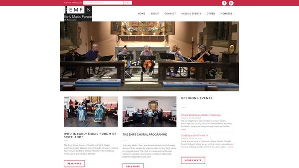 Screenshot of the Early Music Forum of Scotland website