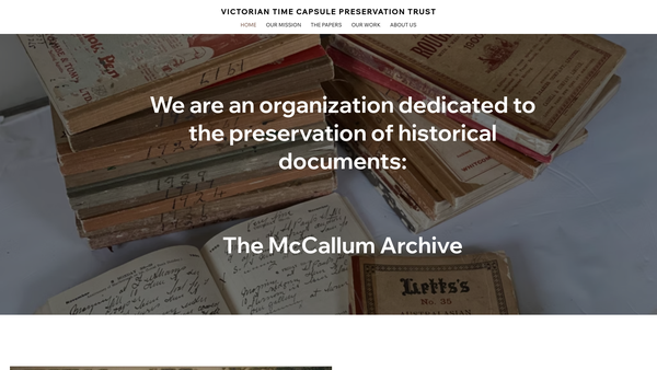 Screenshot of the Victorian Capsule Preservation Trust (UK) website