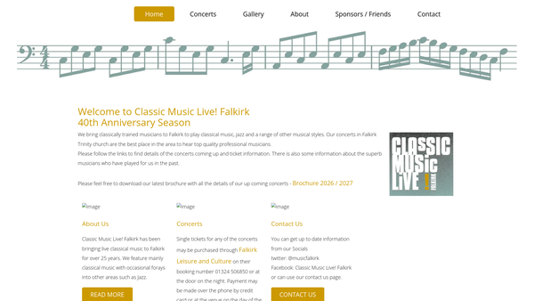 Screenshot of the Classic Music LIve! Falkirk website