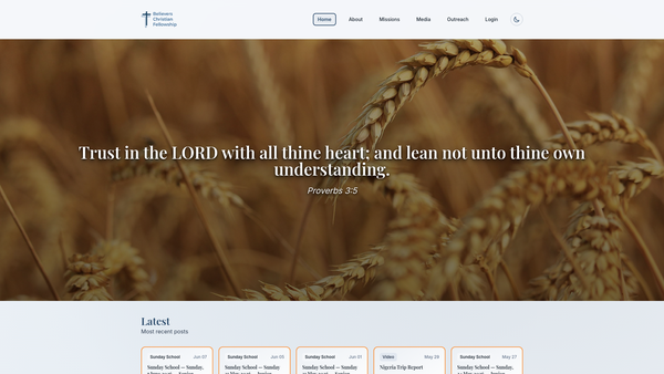 Screenshot of the Believers Christian Fellowship Ministries website