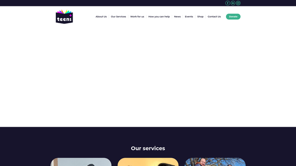 Screenshot of the Teens+ (Transformational Education Extra Needs Support) website