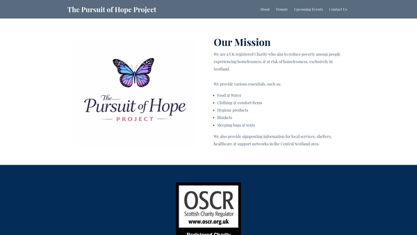 Screenshot of the The Pursuit of Hope Project website