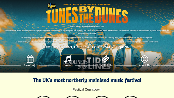 Screenshot of the North Coast Entertainments SCIO website