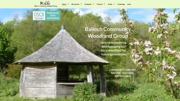 Screenshot of the Balloch Community Woodland Group, Creetown website