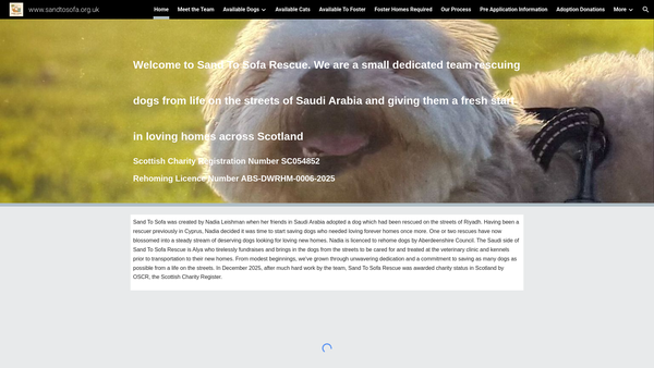 Screenshot of the Sand to Sofa Rescue website