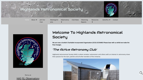 Screenshot of the Highlands Astronomical Society website
