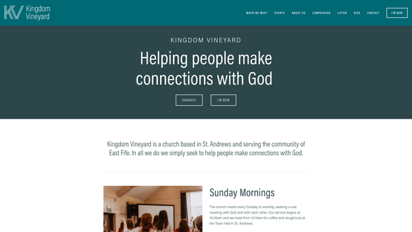 Screenshot of the Kingdom Vineyard Church, East Fife (SCIO) website