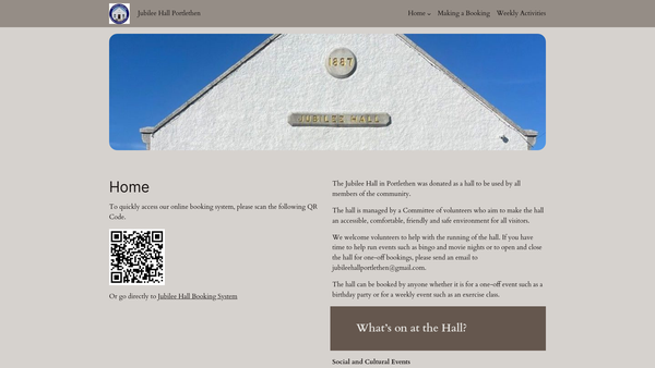 Screenshot of the Portlethen Jubilee Hall SCIO website