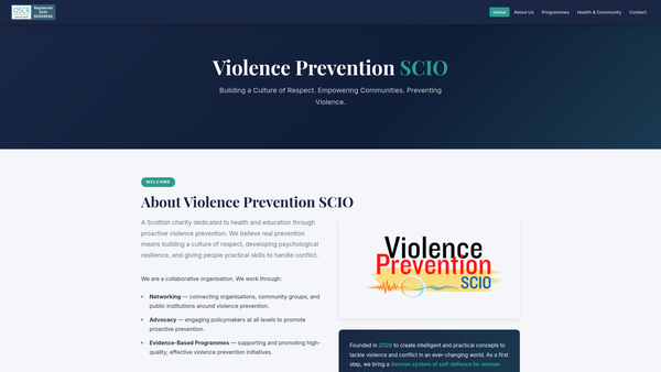 Screenshot of the Violence Prevention SCIO website