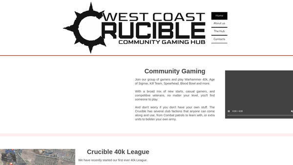 Screenshot of the West Coast Crucible Community Gaming Hub website