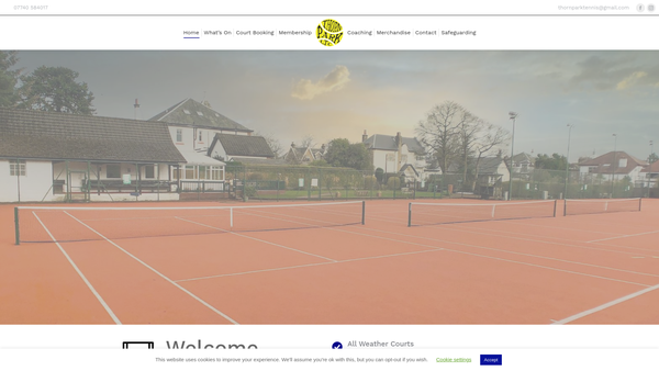 Screenshot of the Thorn Park Lawn Tennis Club website