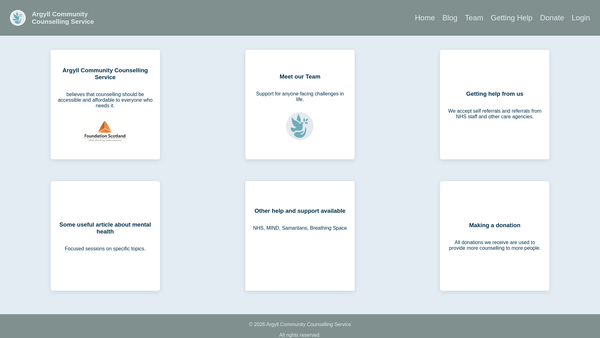 Screenshot of the Argyll Community Counselling Service website