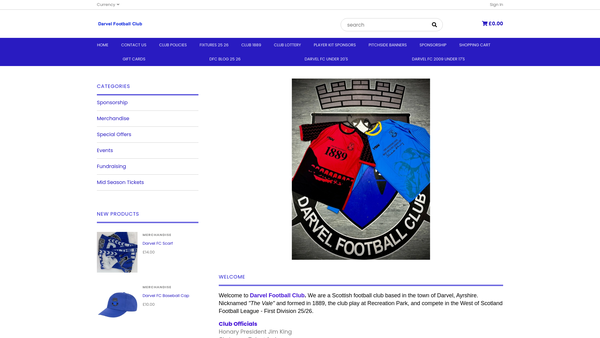 Screenshot of the Darvel FC 1889 Sports Trust website