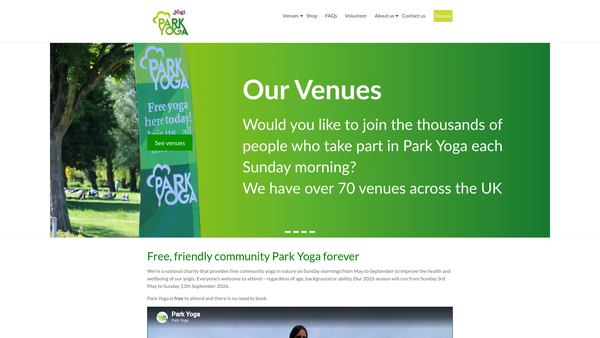 Screenshot of the Park Yoga website