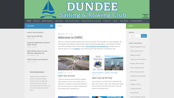 Screenshot of the Dundee Sailing and Rowing Club (SCIO) website
