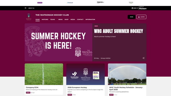 Screenshot of the The Watsonian Hockey Club SCIO website