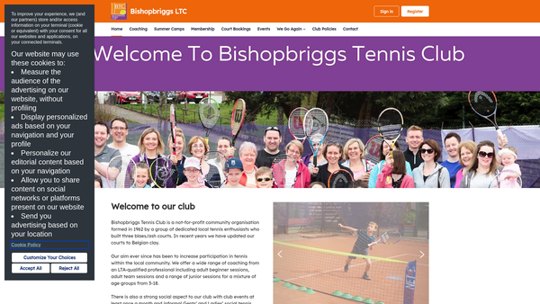 Screenshot of the Bishopbriggs Lawn Tennis Club website